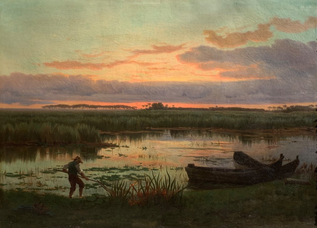 Ferdinand Chaigneau 1830-1906.lagoon Sunset. Oil Canvas 119x85-photo-2