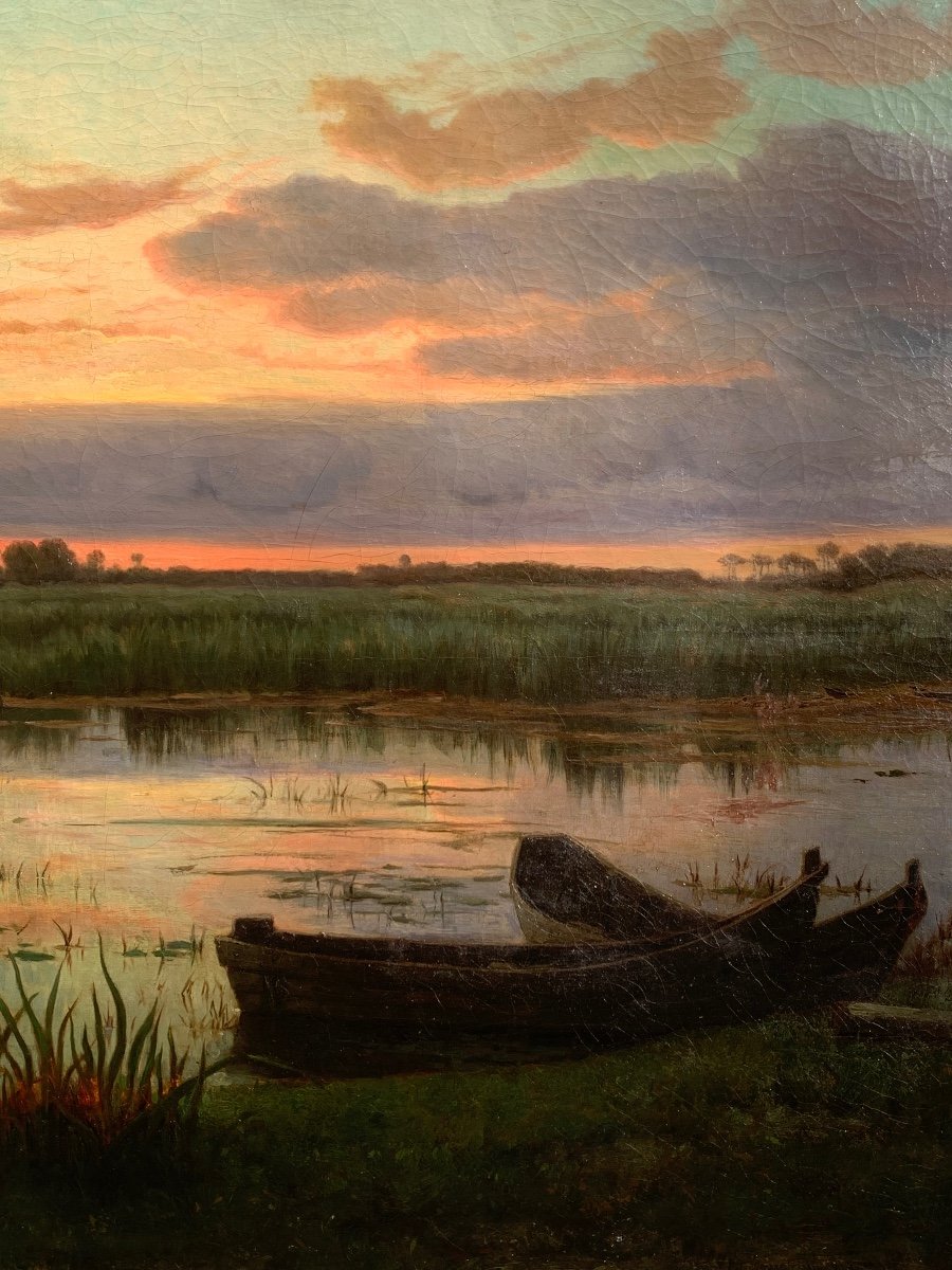 Ferdinand Chaigneau 1830-1906.lagoon Sunset. Oil Canvas 119x85-photo-3