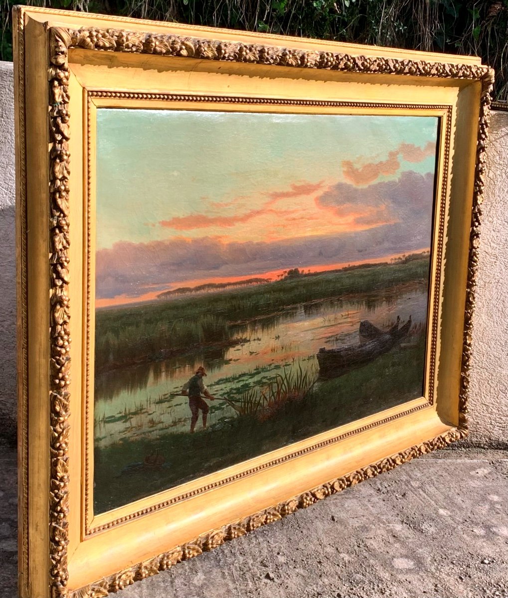 Ferdinand Chaigneau 1830-1906.lagoon Sunset. Oil Canvas 119x85-photo-2