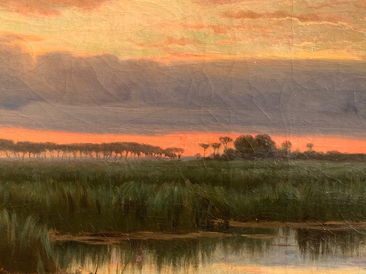 Ferdinand Chaigneau 1830-1906.lagoon Sunset. Oil Canvas 119x85-photo-7