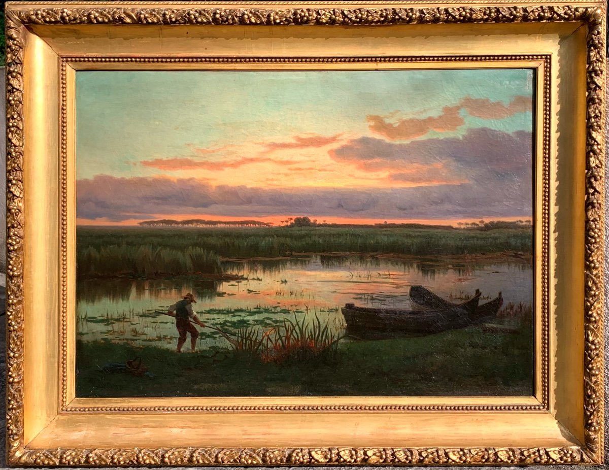 Ferdinand Chaigneau 1830-1906.lagoon Sunset. Oil Canvas 119x85