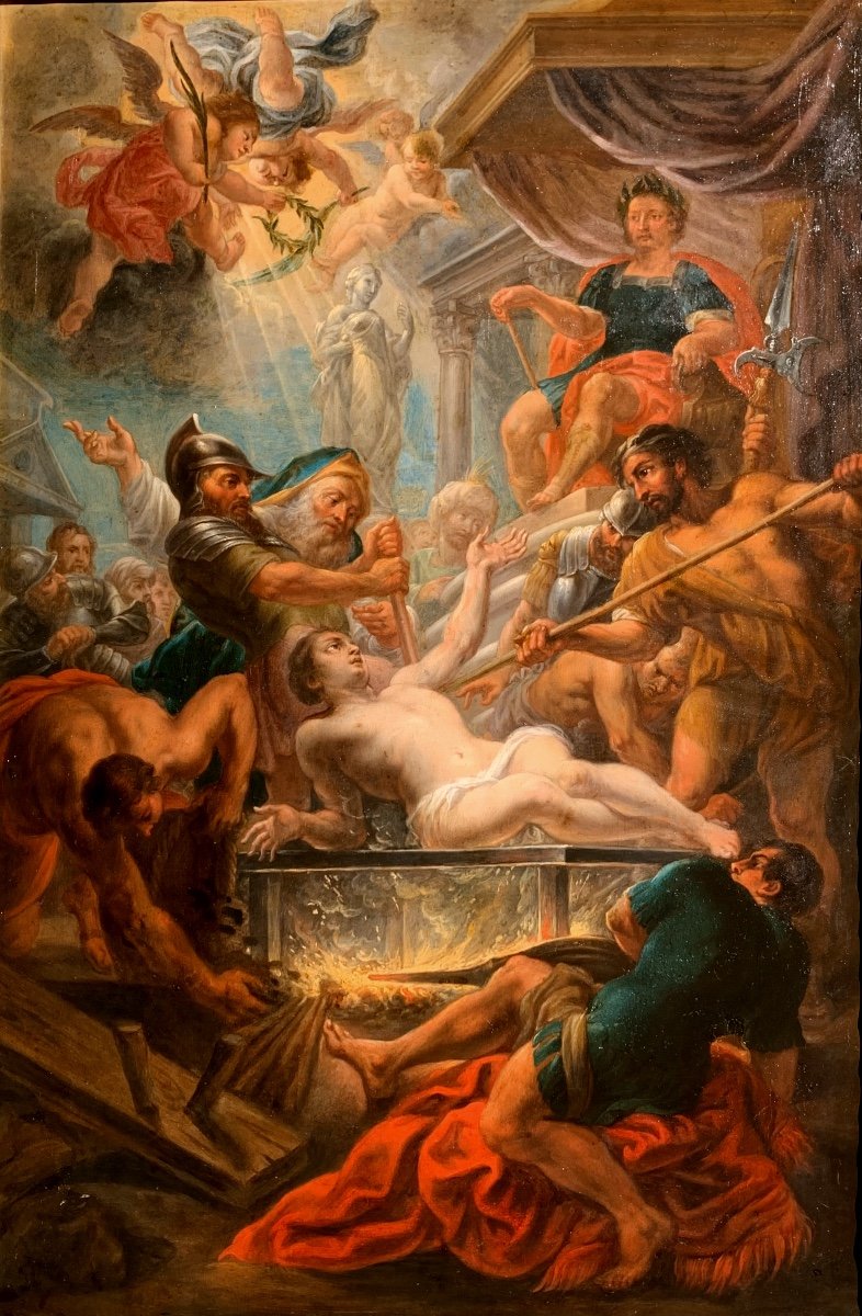 Martyre De Saint Laurent. Hsc 62x42. école Italienne De 17eme Siècle.