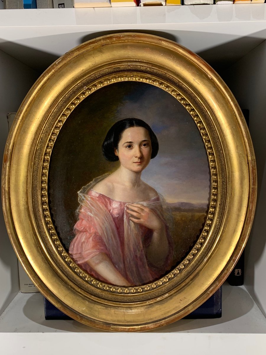 Oval Portrait Of à Young Woman.oil 27x21. 19th Century French School -photo-4