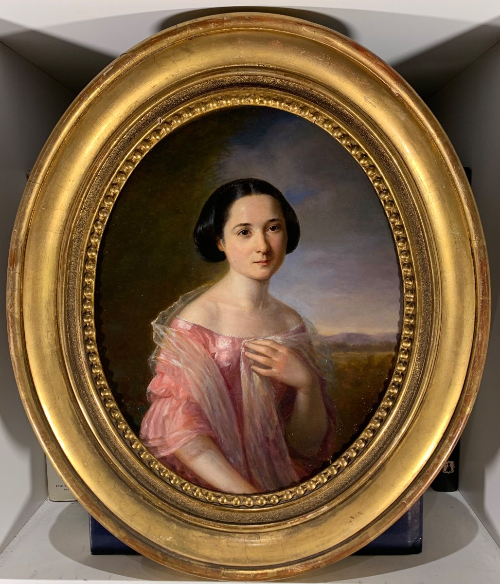 Oval Portrait Of à Young Woman.oil 27x21. 19th Century French School 