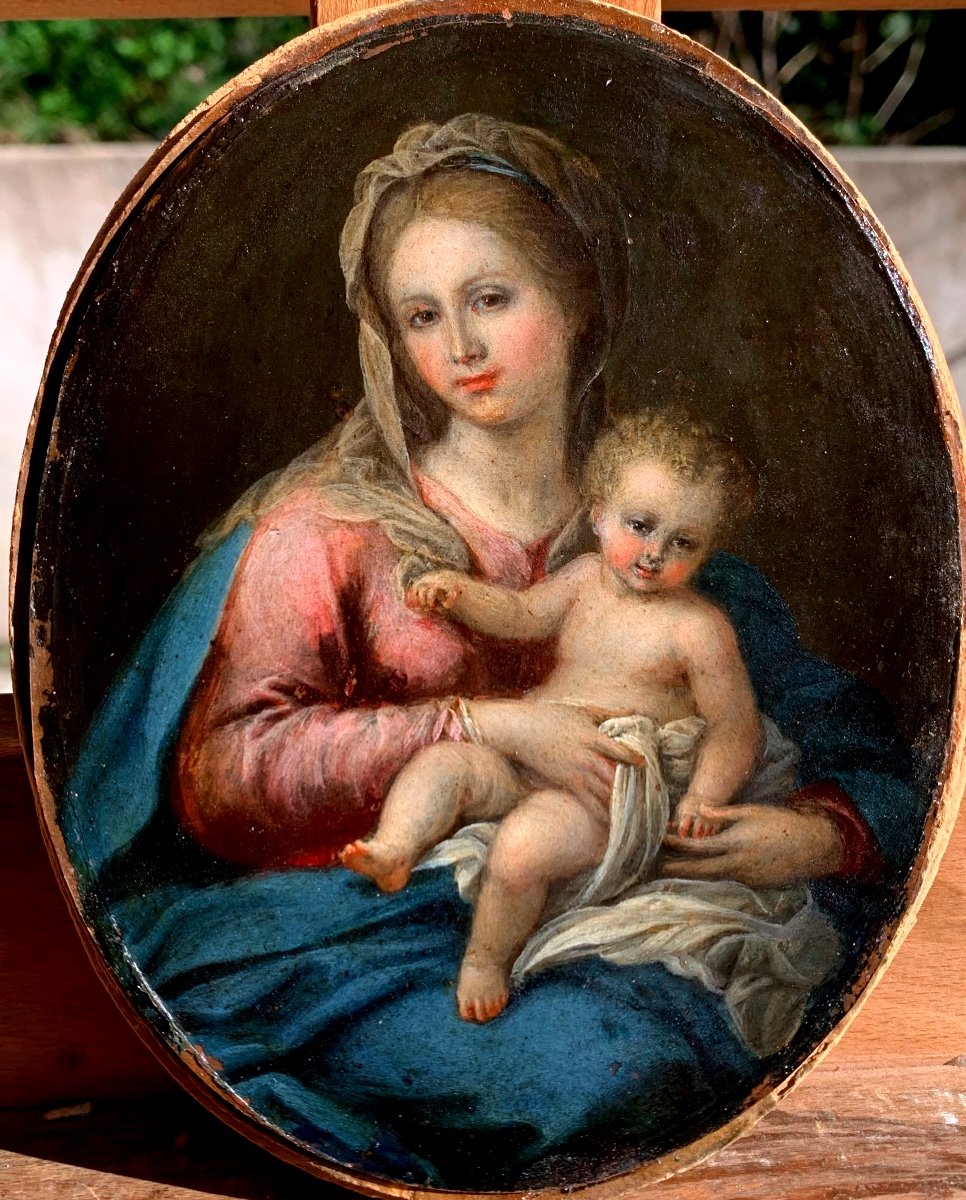 Madonna With Child. Oil On Copper 16x12. Italian School,late 17th Century.-photo-2