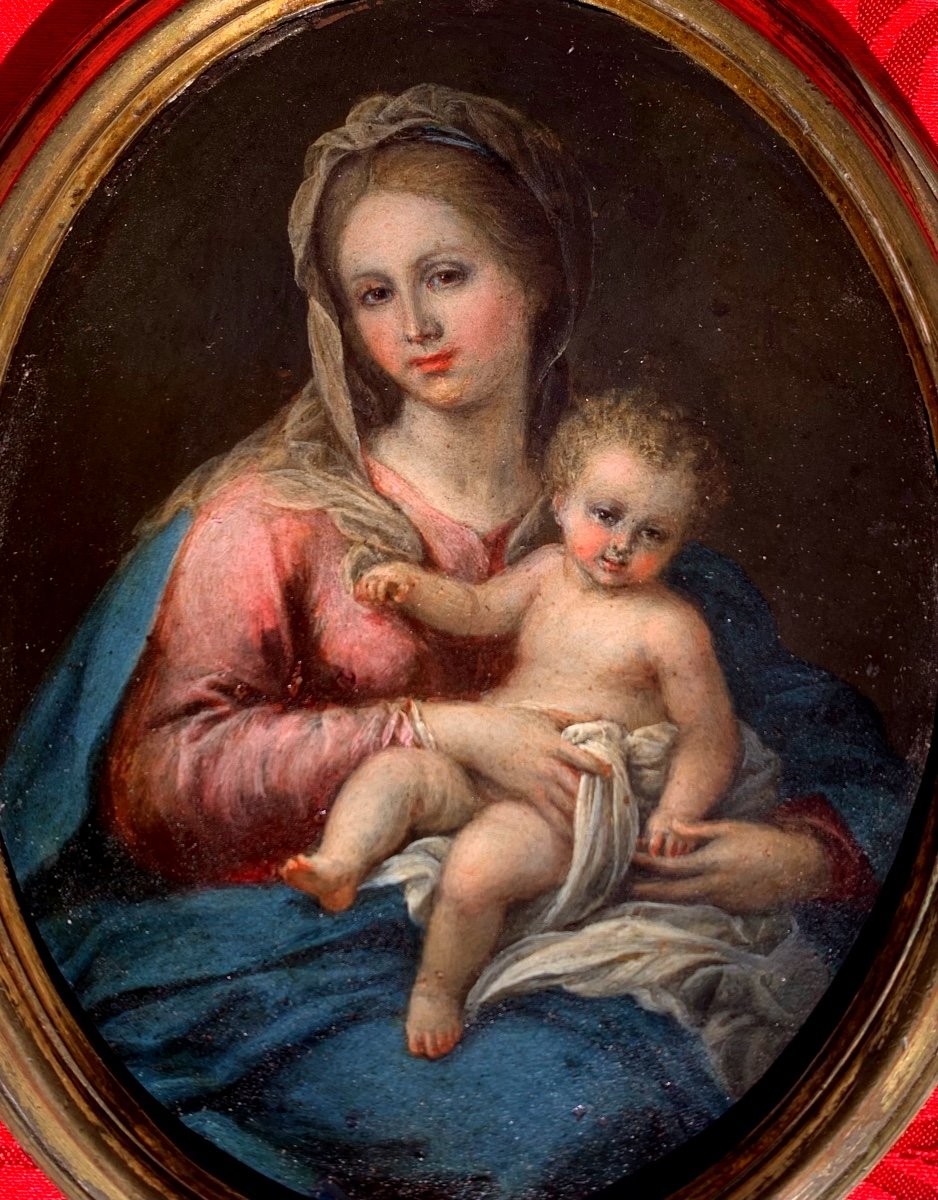 Madonna With Child. Oil On Copper 16x12. Italian School,late 17th Century.-photo-3