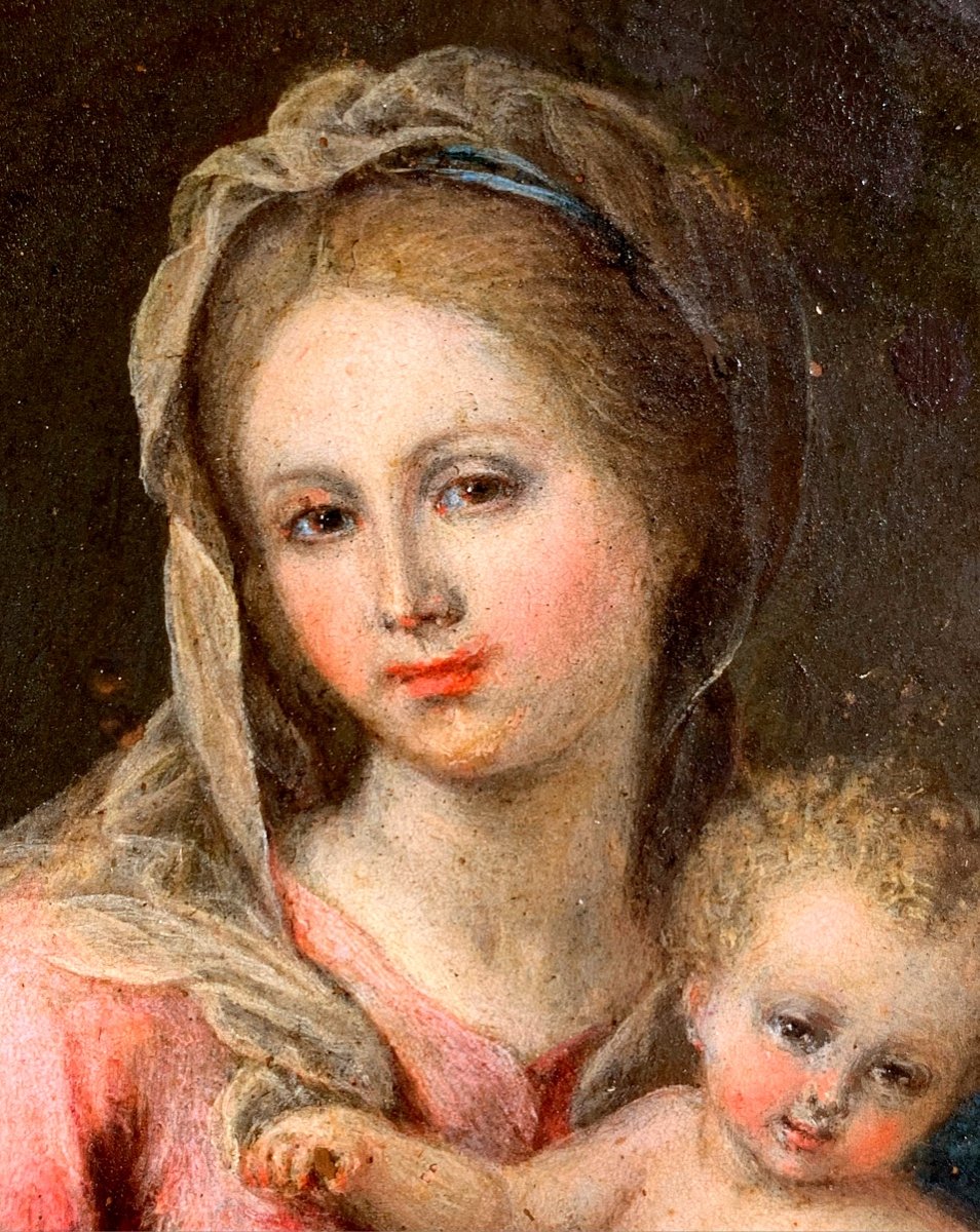 Madonna With Child. Oil On Copper 16x12. Italian School,late 17th Century.-photo-4