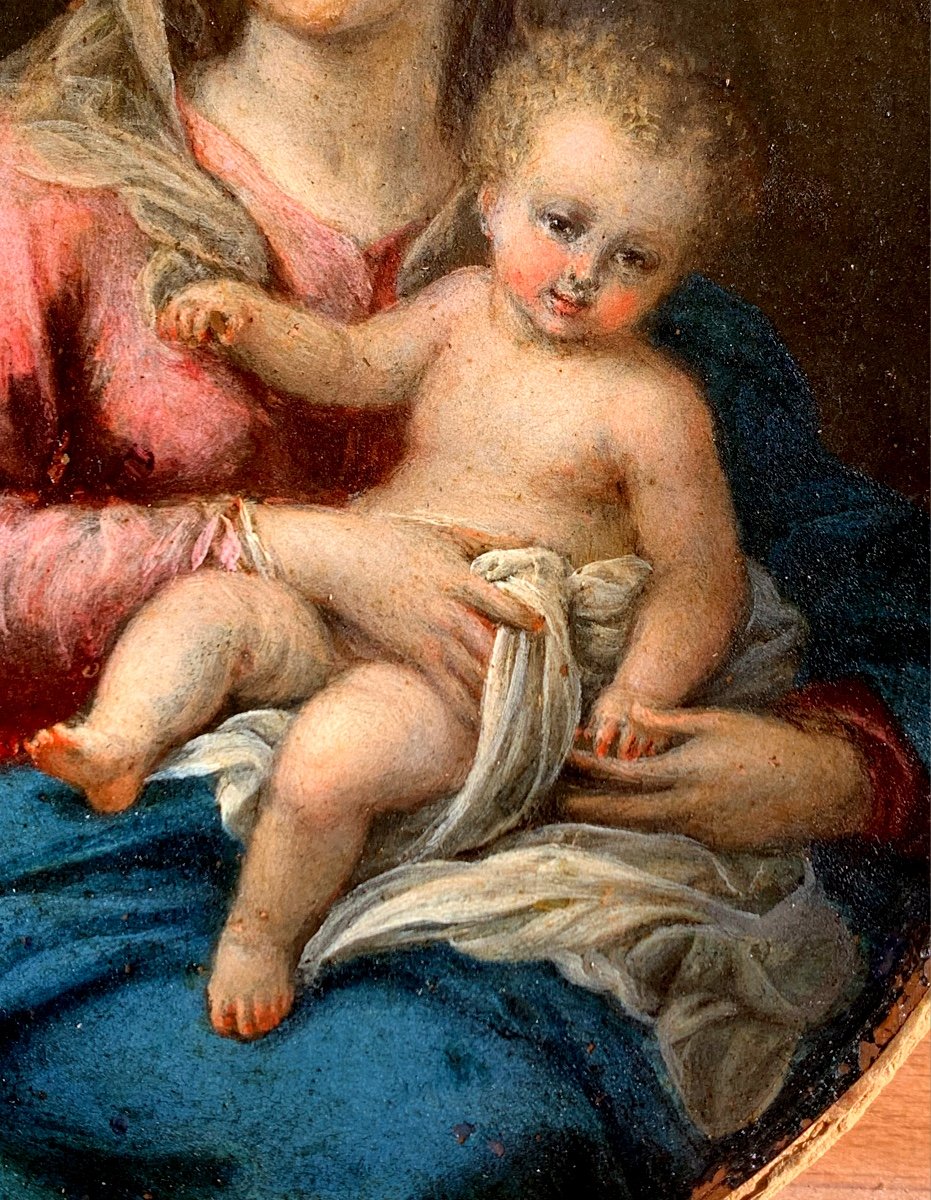 Madonna With Child. Oil On Copper 16x12. Italian School,late 17th Century.-photo-1