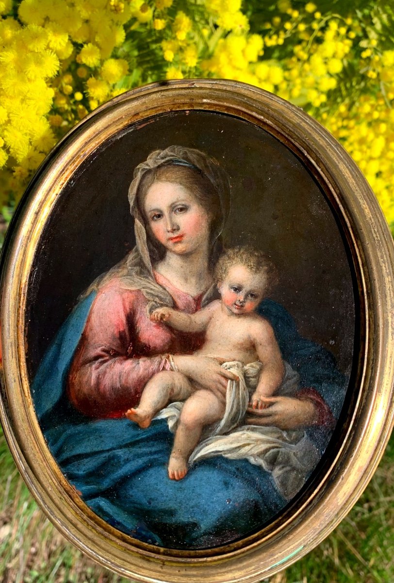 Madonna With Child. Oil On Copper 16x12. Italian School,late 17th Century.-photo-5