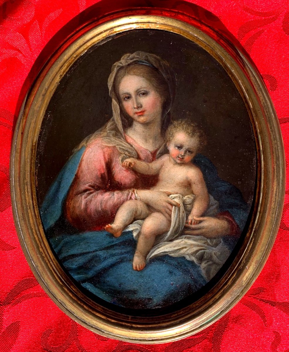 Madonna With Child. Oil On Copper 16x12. Italian School,late 17th Century.