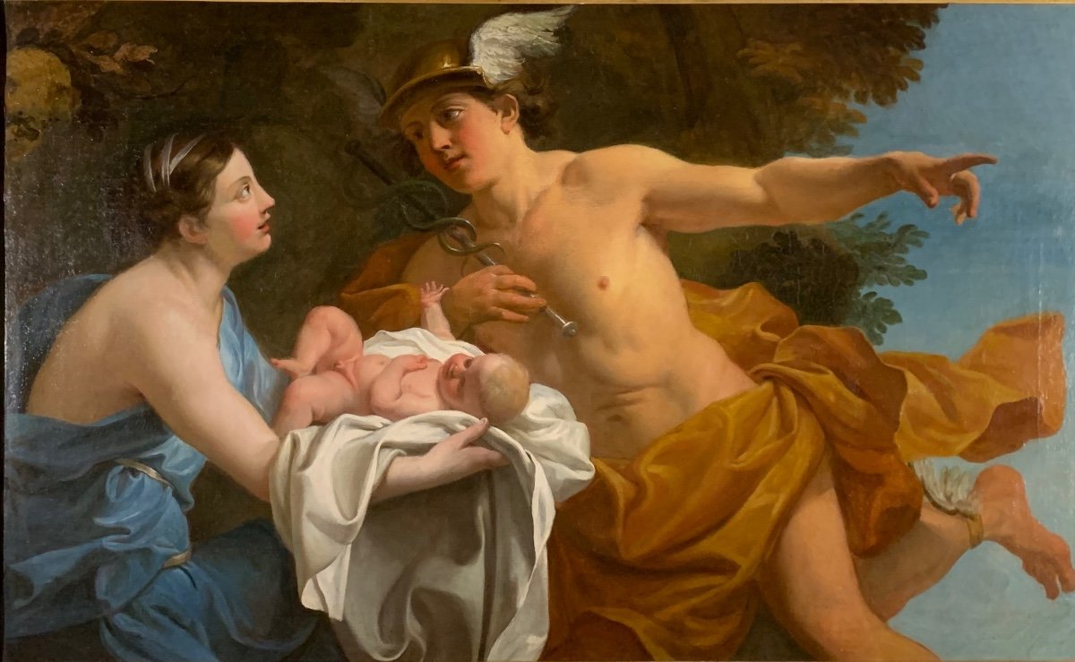 Mercury Entrusts The Child Bacchus To The Nymphs Nisa. Oil Canvas 118x74. French School 18th  -photo-2