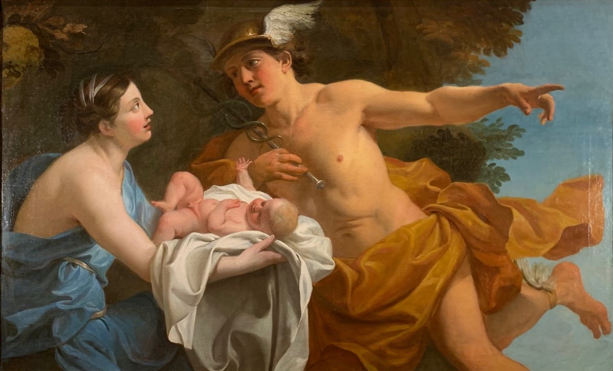 Mercury Entrusts The Child Bacchus To The Nymphs Nisa. Oil Canvas 118x74. French School 18th  -photo-8