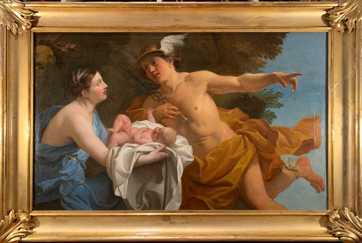 Mercury Entrusts The Child Bacchus To The Nymphs Nisa. Oil Canvas 118x74. French School 18th  -photo-7