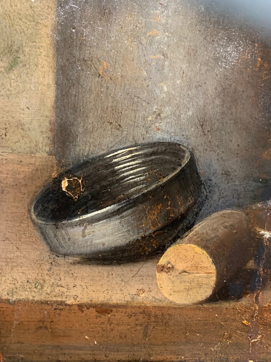 Still Life In Tromphe L’oeil .oil On Panel 42x31. Mid 19th Century -photo-1