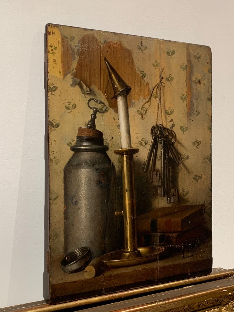 Still Life In Tromphe L’oeil .oil On Panel 42x31. Mid 19th Century -photo-4