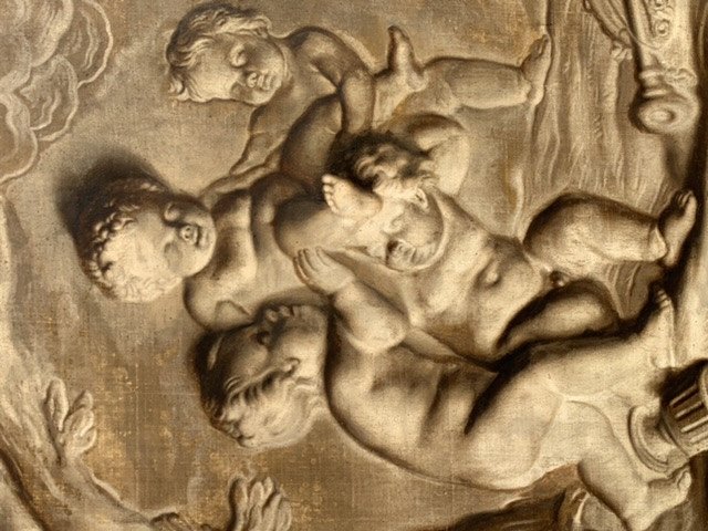 Putti Games, Hst From XVIII, In Grisaille, 108x101-photo-5