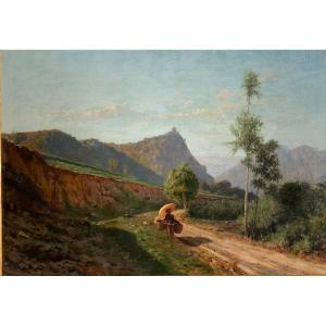 View Of Sacra Di San Michele. Signed Carlo Nogaro 1872. Oil Canvas 96x68