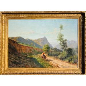 View Of Sacra Di San Michele. Signed Carlo Nogaro 1872. Oil Canvas 96x68