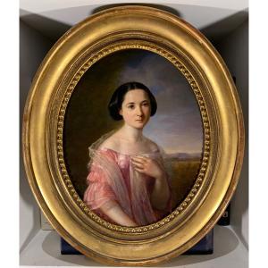 Oval Portrait Of à Young Woman.oil 27x21. 19th Century French School 