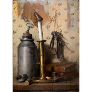 Still Life In Tromphe L’oeil .oil On Panel 42x31. Mid 19th Century 