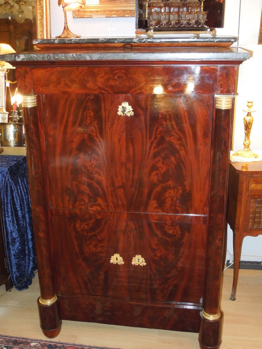 Secretaire A Abattant Acajou Et Placage Acajou Epoque Empire-photo-5