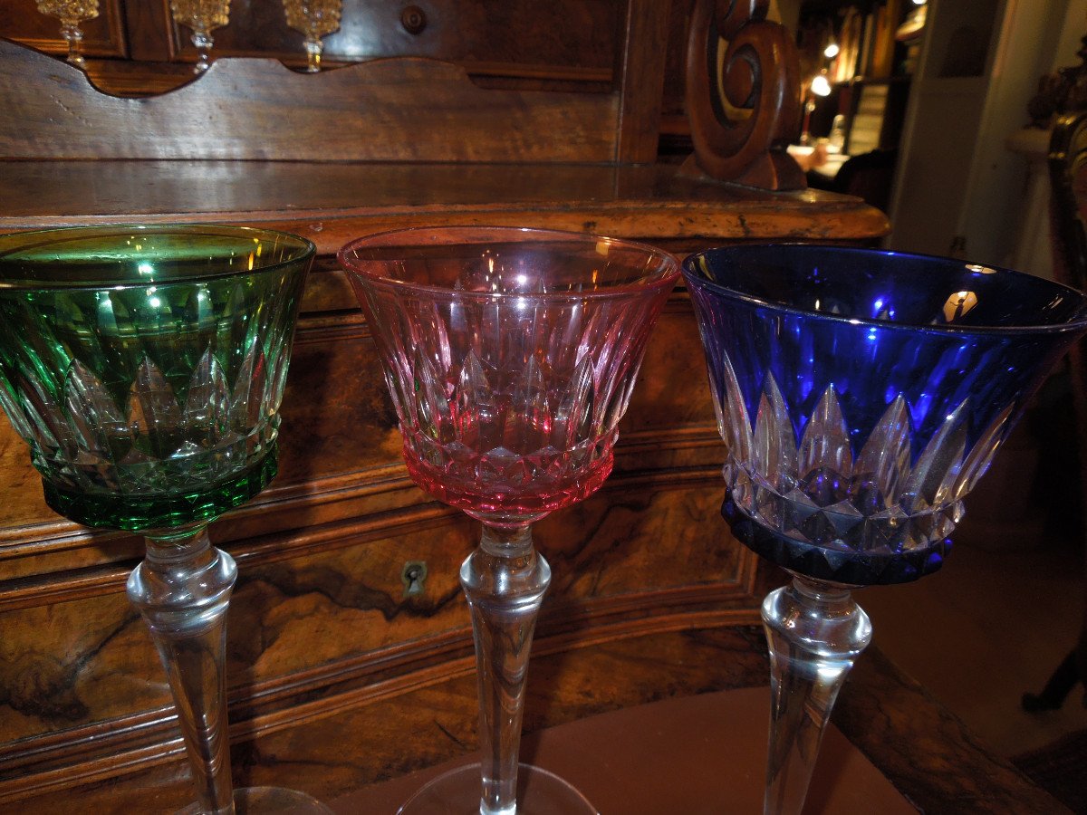 Proantic Part Of Service Of Rhine Wine Glasses In Baccarat Colors Pic