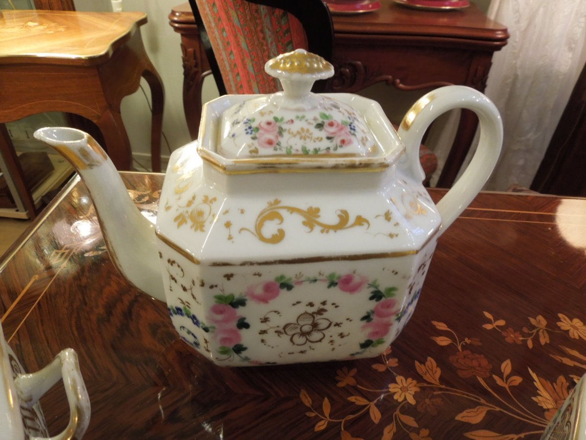 Tea Service 3 Pieces Porelaine De Paris Charles X Period-photo-2