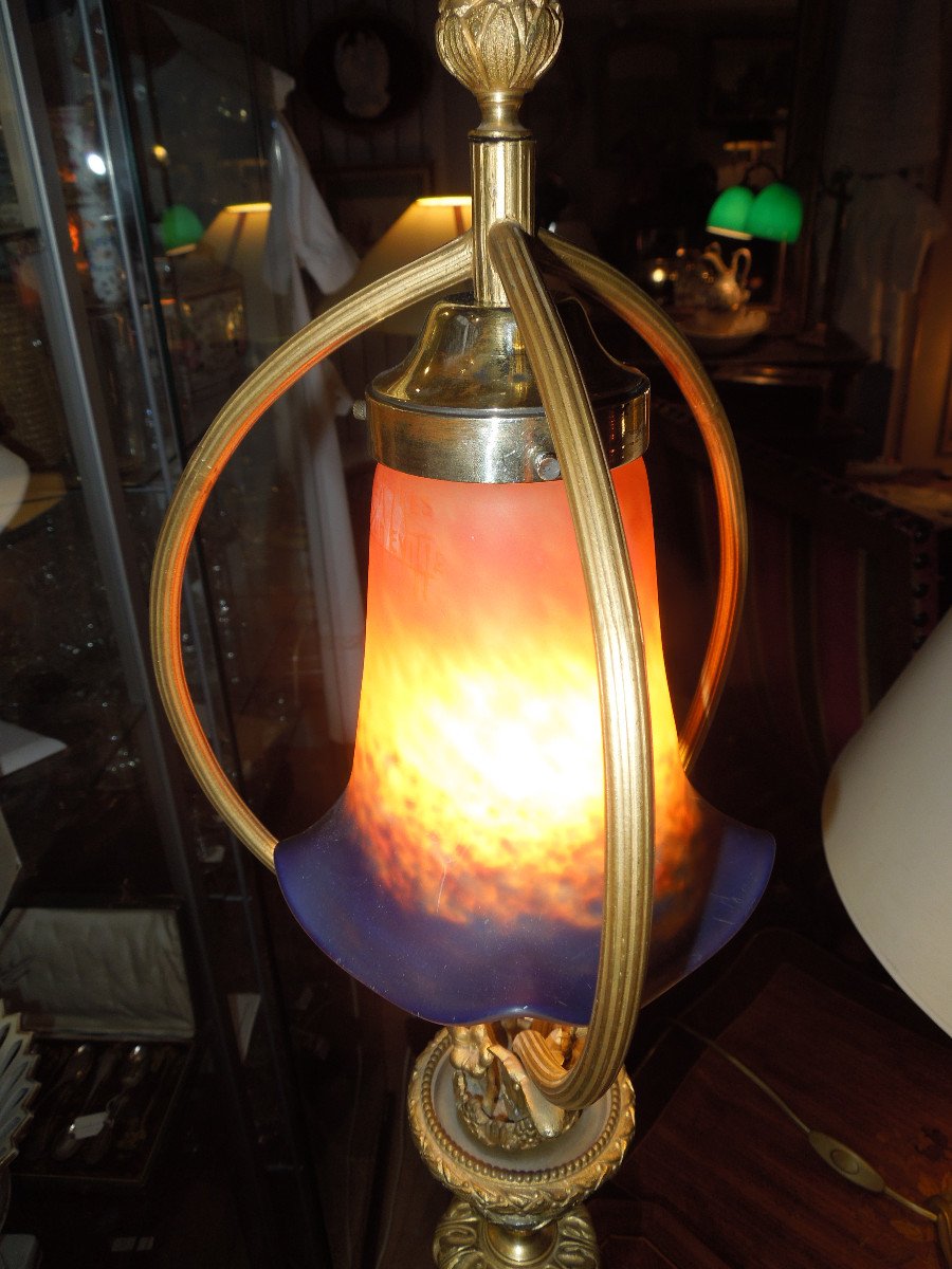 Grande Lampe De Salon Bronze Doré Debut 20 Eme Siecle-photo-1