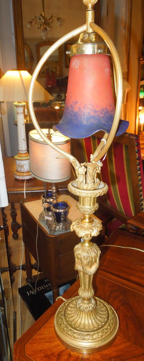 Grande Lampe De Salon Bronze Doré Debut 20 Eme Siecle