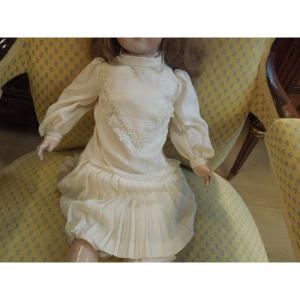 Sfbj Porcelain And Lacquered Wood Doll