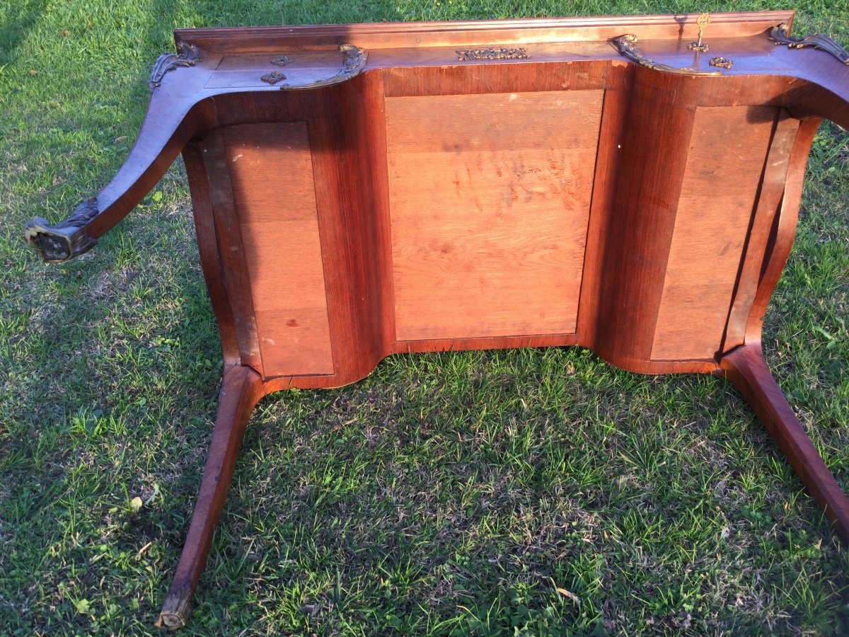 Louis XV Bureau Marquetry Of Flowers Opening With Five Drawers-photo-3