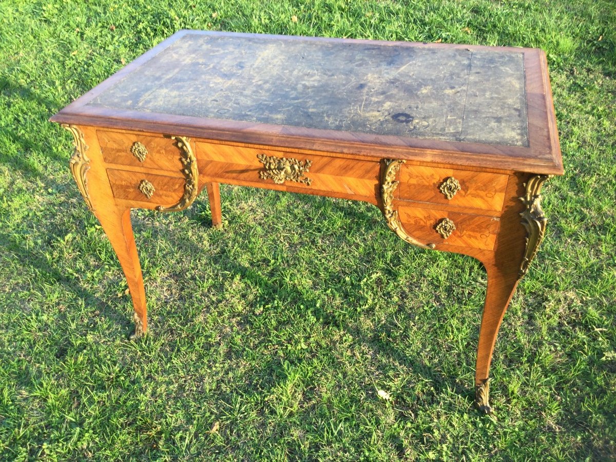 Louis XV Bureau Marquetry Of Flowers Opening With Five Drawers