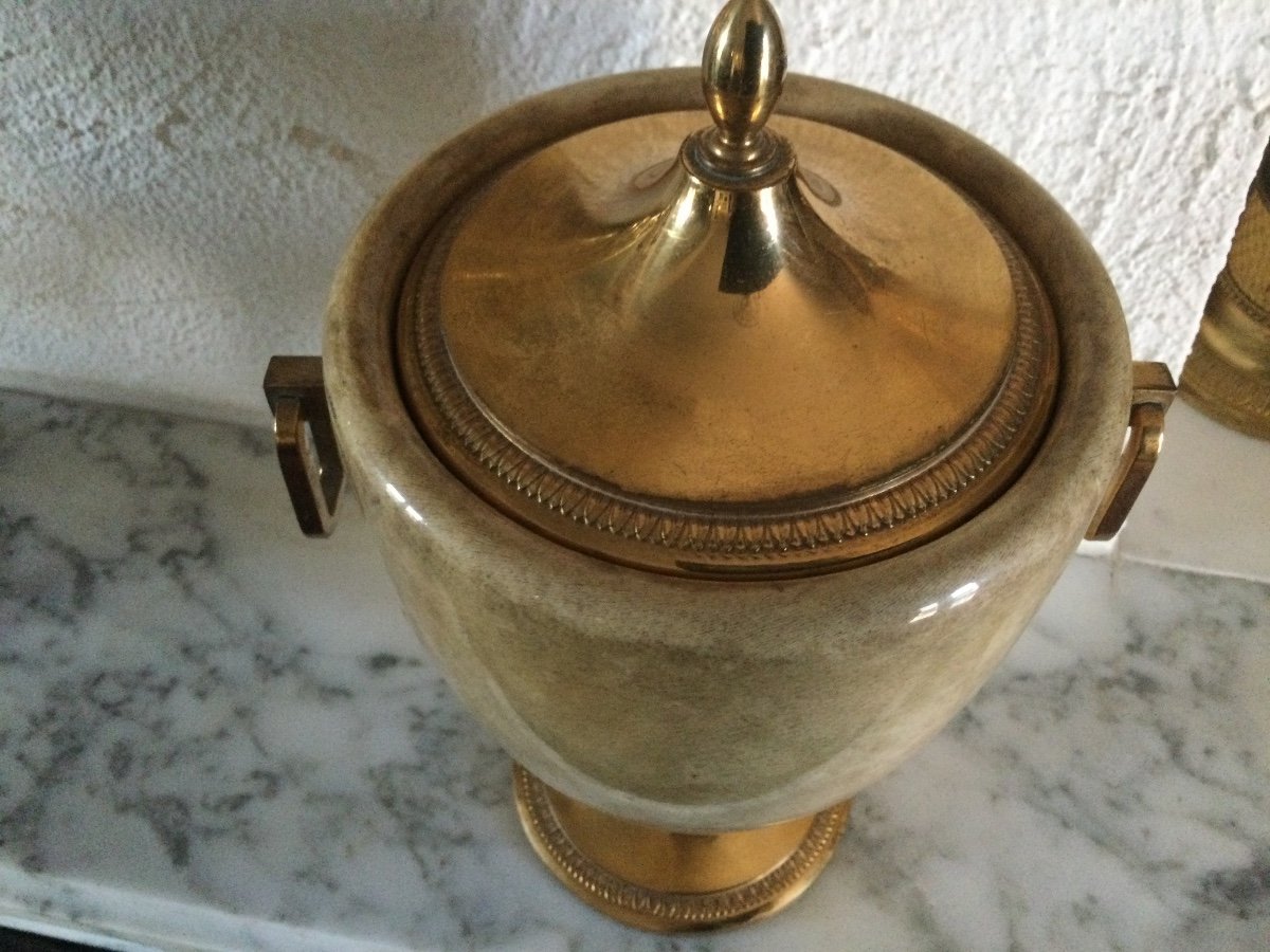 Ice Bucket In Stingray And Gilt Bronze Art Deco Period"-photo-2