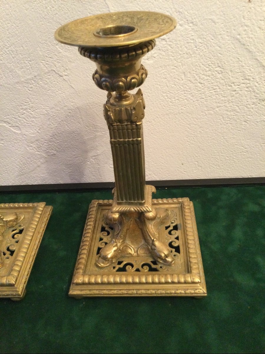 Pair Of Candlesticks Said To La Financière Renaissance Style Violet Le Duc Period-photo-2