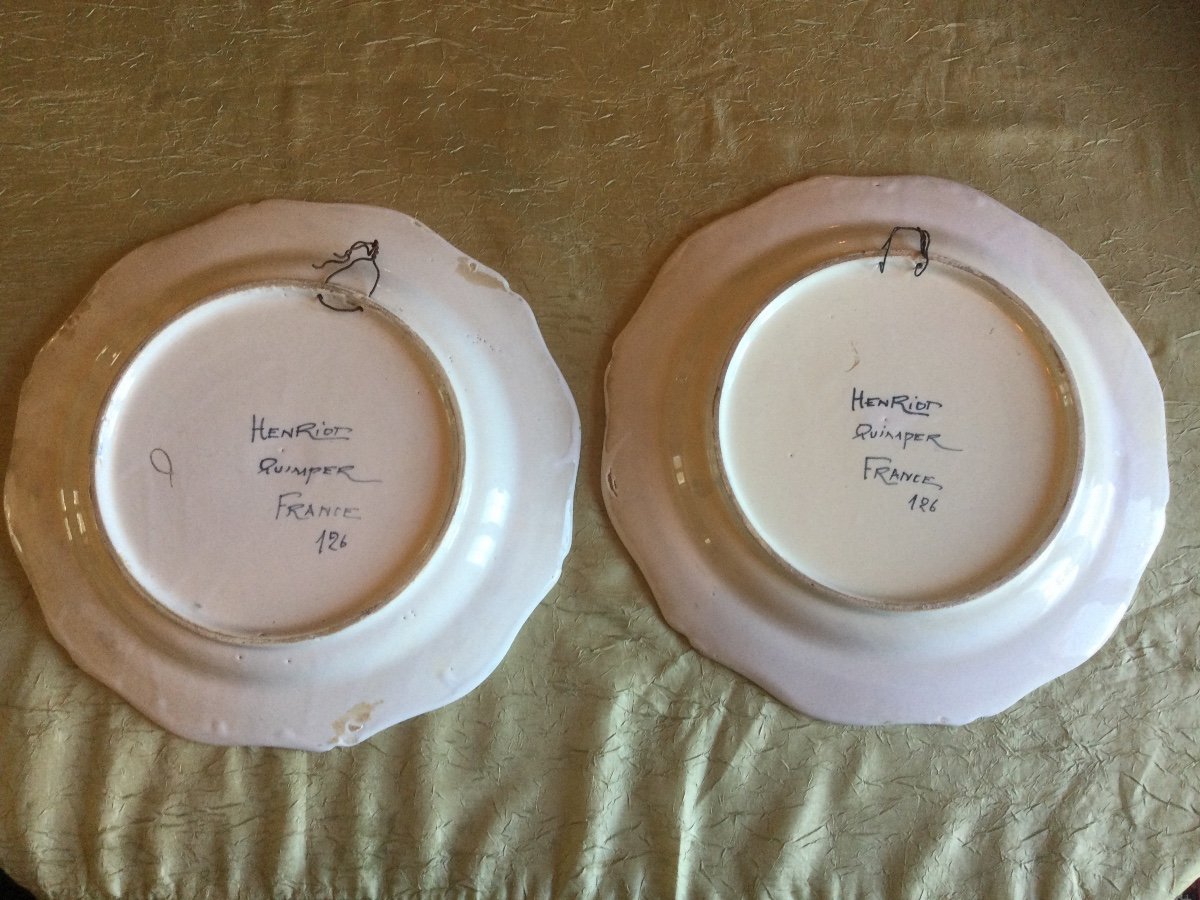 Pair Of Earthenware Dishes From Henriot In Quimper-photo-4