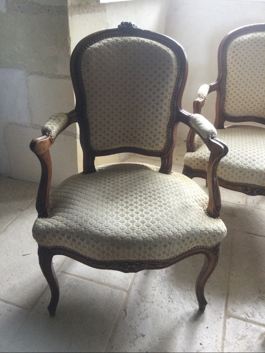 Pair Of Cabriolet Armchairs Louis XV Plus A Parisian Work Style-photo-2