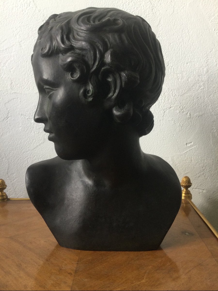 Bust Of Ephebe In Lost Cire Bronze From The 1950s