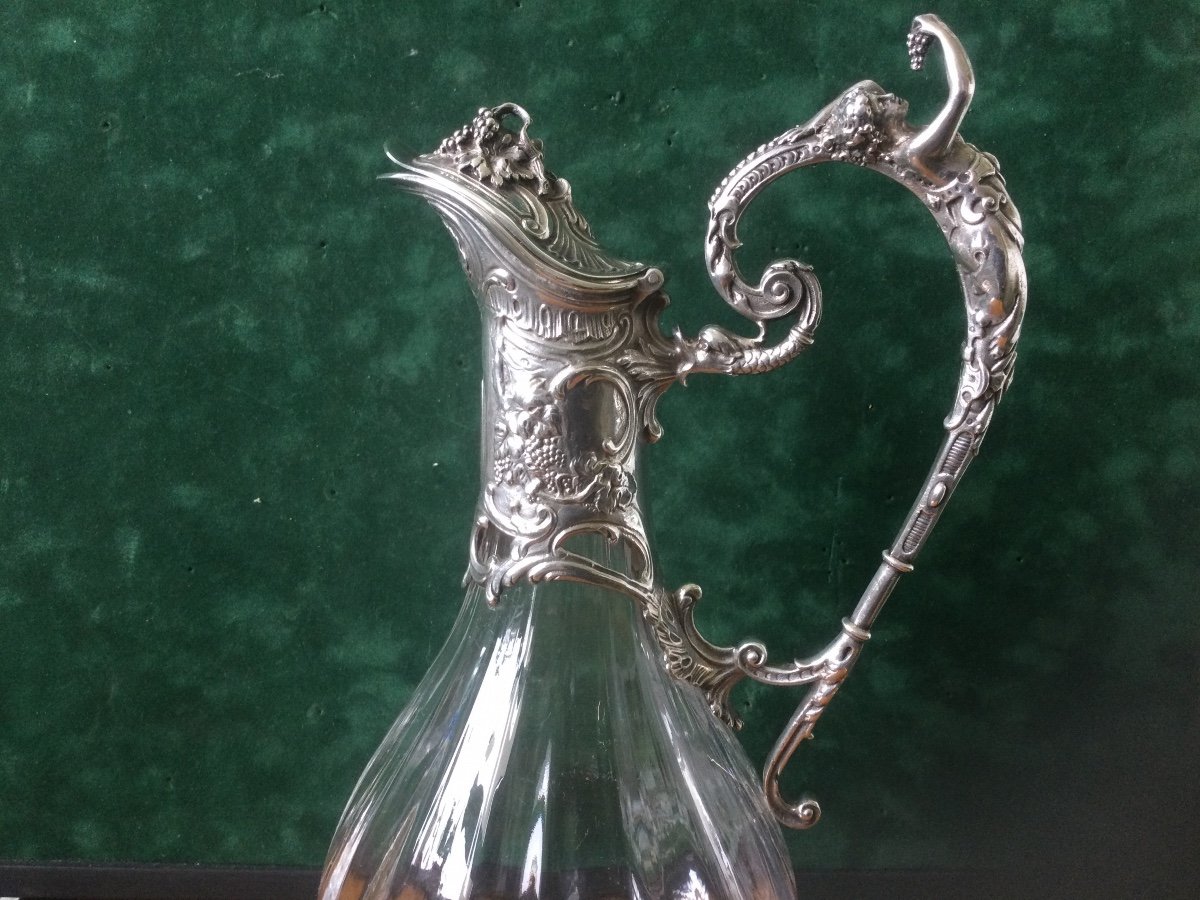 Ewer In Ribbed Crystal Silver Metal Frame-photo-3