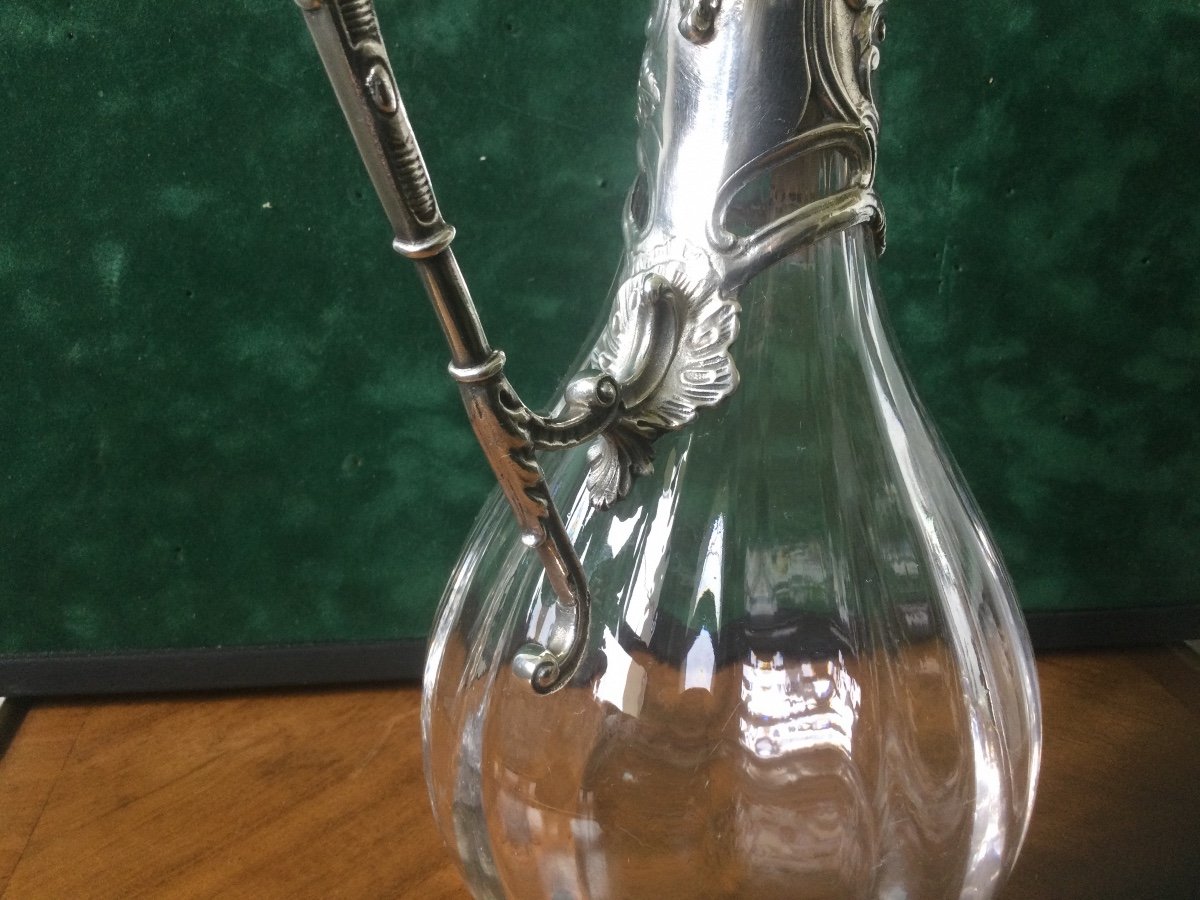 Ewer In Ribbed Crystal Silver Metal Frame-photo-2