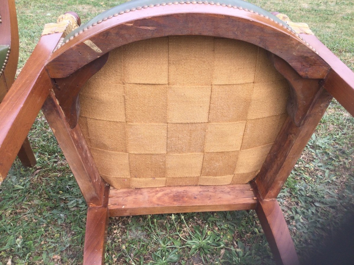 Paire De Fauteuils En Acajou Et Bois Doré Modèle De Jacob époque Empire -photo-4