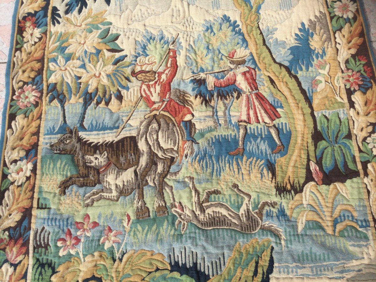 Tapisserie Chasse Au Loup époque Fin XIXéme -photo-2