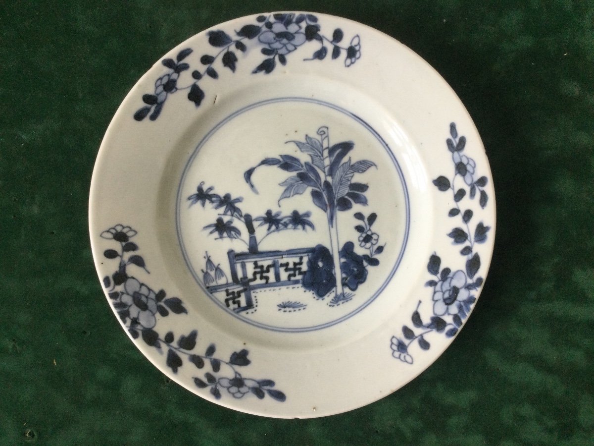 Paire D’assiettes Blanc Bleu Chine porcelaine -photo-3