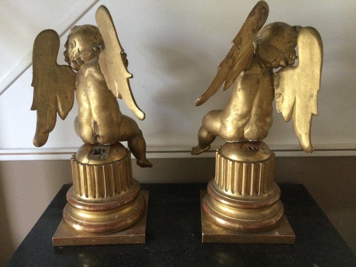 Large Pair Of Cupids In Golden Wood, 18th Century-photo-3