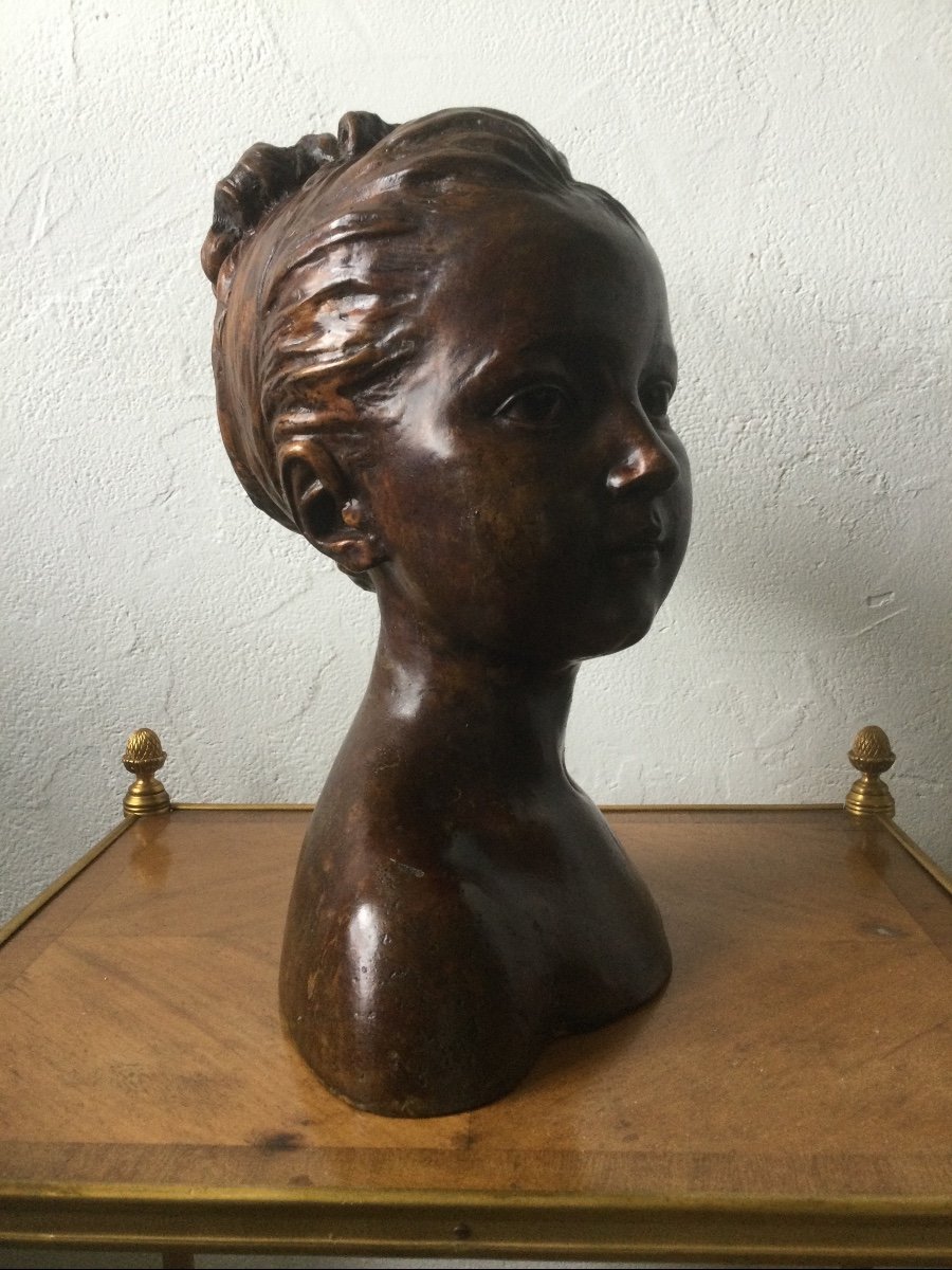 Bronze Bust Of Louise Brogniard With Brown Patina-photo-2