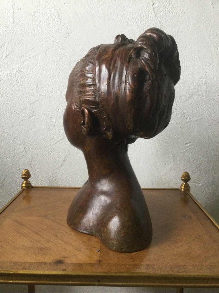 Bronze Bust Of Louise Brogniard With Brown Patina-photo-3