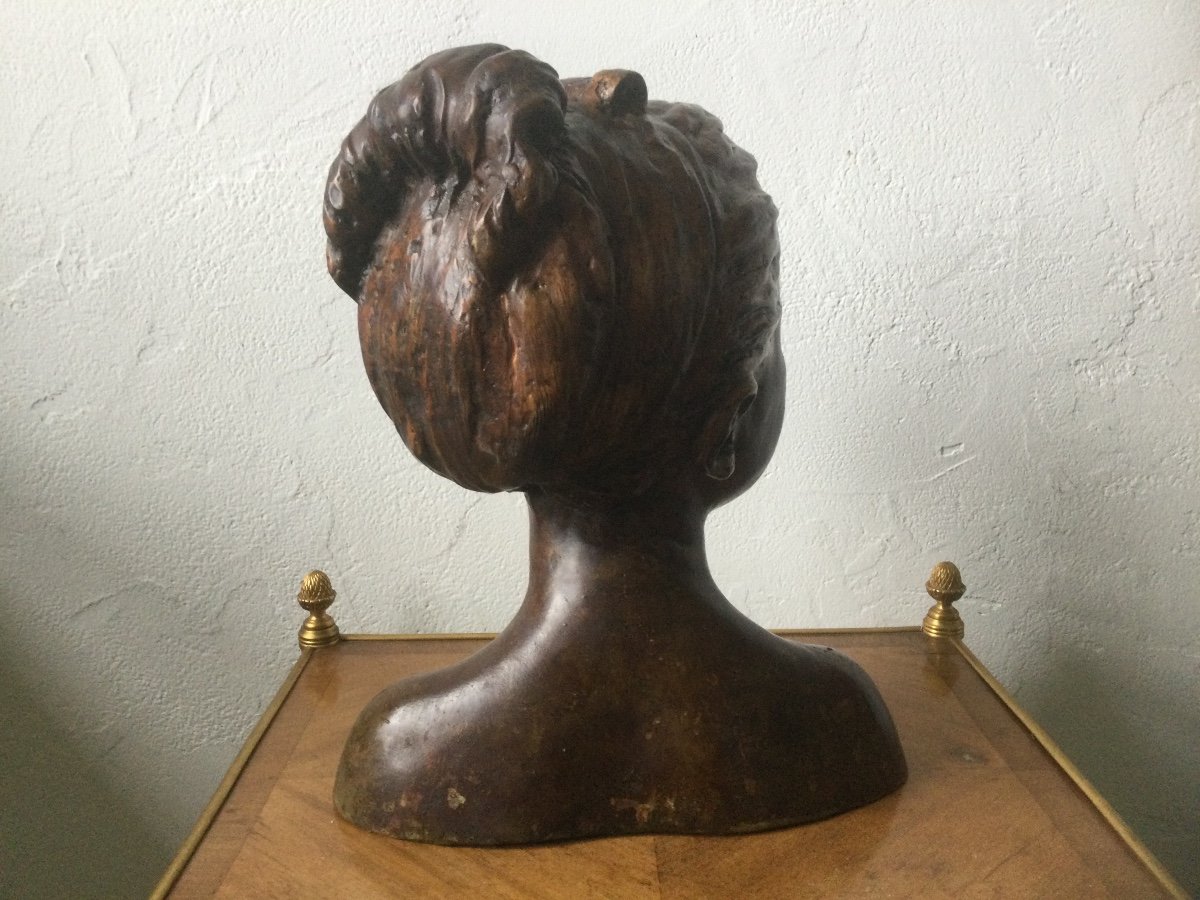 Bronze Bust Of Louise Brogniard With Brown Patina-photo-4