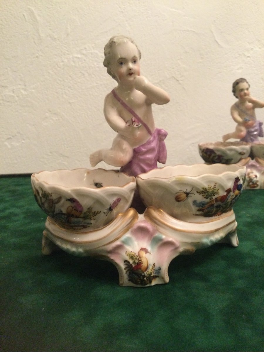 Pair Of Salt Cellars In Saxony Porcelain 18th Century-photo-2