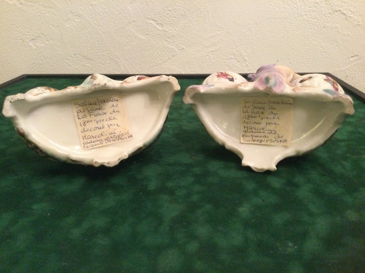 Pair Of Salt Cellars In Saxony Porcelain 18th Century-photo-2