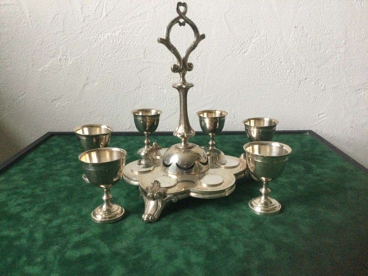 6 Egg Cups On Their Silver Metal Display-photo-3