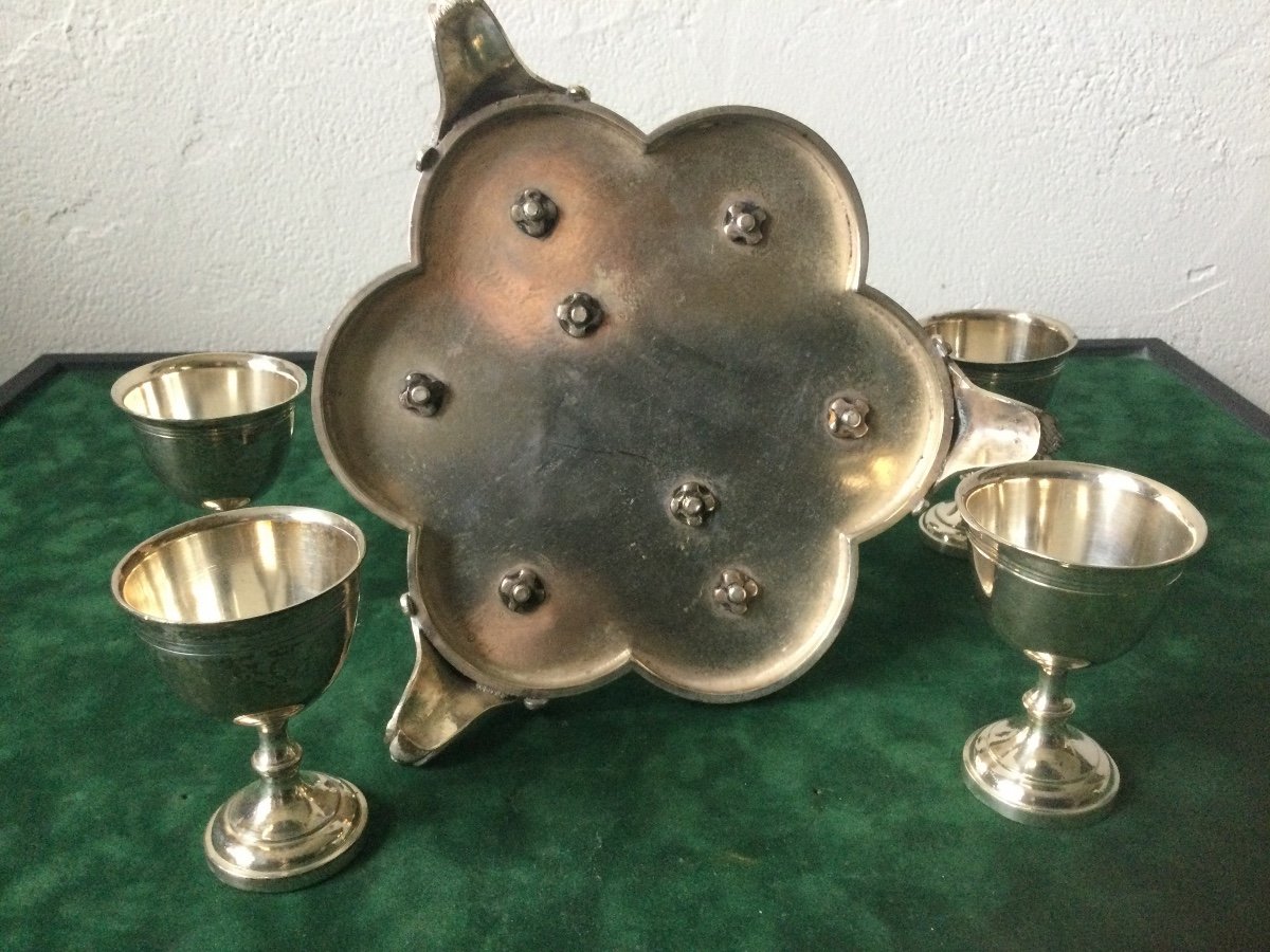 6 Egg Cups On Their Silver Metal Display-photo-4